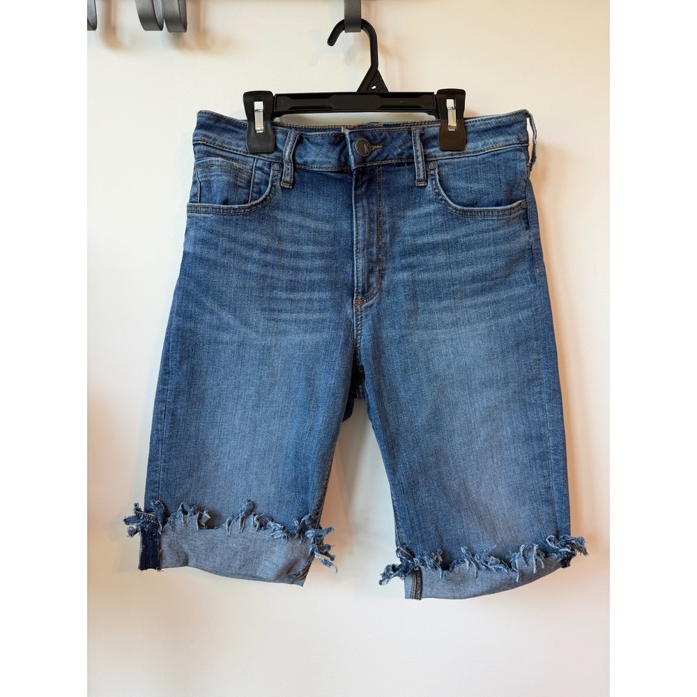 Kut from the Kloth Womens Denim Bermuda Shorts Medium Wash Frayed Hem Size 10